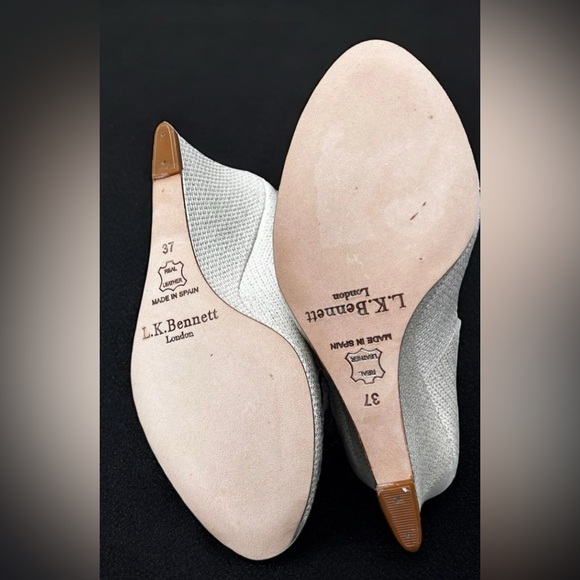 L.K. Bennett Erica Soft Gold high wedge, glitter knitted print size 37 - Picture 11 of 11